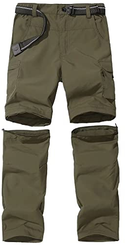 FLYGAGA Kinder Outdoorhose Wanderhose Zip Off Hose abnehmbare hosebeine Shorts Trekkinghose Unisex Jugend Mädchen Sommer mit Gürtel Schnelltrocknend Atmungsaktiv,Grün,S