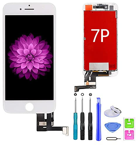 FFtopu iPhone 7 Plus Bildschirm-Ersatzset, LCD-Display und 3D-Touchscreen-Digitizer, Ersatzteil, komplette Montage mit Reparaturwerkzeugen für iPhone 7 Plus Bildschirm, Weiß, 5,5 Zoll