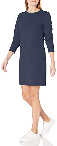 Amazon Essentials Women's Long-Sleeved Above-The-Knee Crew Neck Fleece Dress, Navy, S