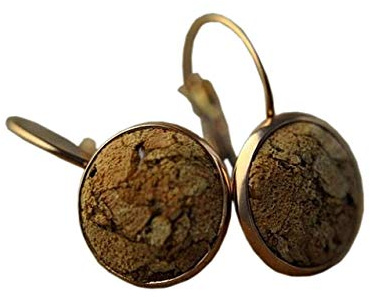 Rosévergoldete Ohrringe mit Natur-Kork Cabochon - handgemachtes Unikat