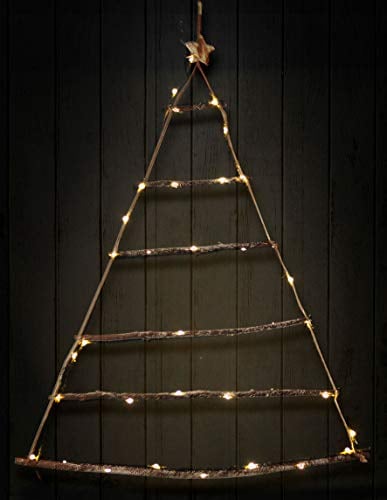 Spetebo Wand Deko Holzbaum mit 40 LED - 90x70 cm - Holz Weihnachtsdeko beleuchtete Hängedeko zum individuellen Dekorieren mit Zierschmuck