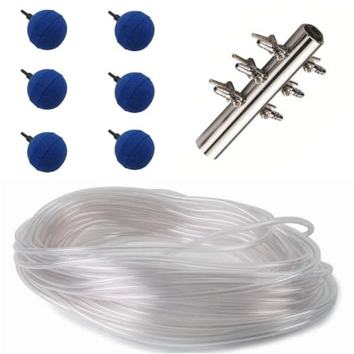 PondH2o Pond Aeration Accessory Kit for Water Garden Koi Fish Ponds or Aquariums, Airpump Aerating Accessories Aquaponics and Hydroponics Includes 25m of Tubing, 6 Airstones and 6 Way Air Manifold