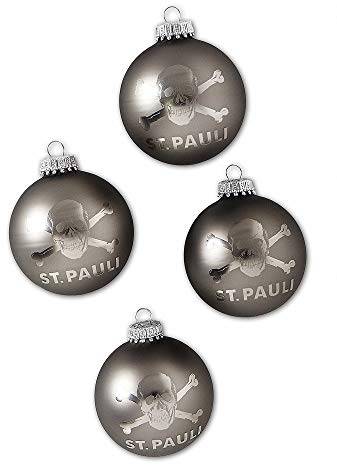 FC St. Pauli Christbaumkugeln Totenkopf, Weihnachtskugeln grau, Christbaum Schmuck - Plus Aufkleber Fans gegen Rechts