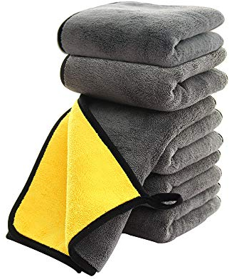 SOFTBATFY 800 GSM Mikrofasertücher Trockentuch Putztücher, Dusche, Reinigungstuch, Poliertuch, Wachstuch, Auto-Detailing 6 Stück 40x40cm (Grau/Gelb)