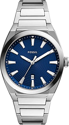 Fossil Herrenuhr Everett 3Zeiger, Quarzwerk, 42 mm silbernes Edelstahlgehäuse mit Edelstahlarmband, FS5822
