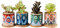 Lot de 4 minis pots en céramique avec plateau en bambou pour plantes grasses et fleurs, pour la décoration de la maison et du bureau, 7,3 cm (lot 2)