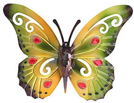 Metall Schmetterlinge Wand Deko, 3D Metall Schmetterling Wand Kunst Lebhafte Wandskulptur, Vintage Schmetterlinge Wand Dekoration Skulptur Für Balcony Patio Indoor Und Outdoor Dekoration (Grün)