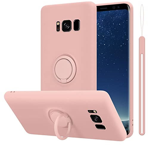 Cadorabo Hülle kompatibel mit Samsung Galaxy S8 Schutzhülle TPU Silikon Case Liquid Design mit Ring Slim Kratzfest Liquidsilikon Microfaser mit Rundumschutz Case Hülle für Galaxy S8 in Rosa