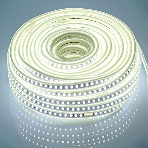 pcning 25 Meter Strip 220V 230V IP67 Wasserdicht LED Streifen mit EU Stecker Kaltes Weiss 6000K 230 Volt LED Band Aussen (kaltes Weiß, 25.00)