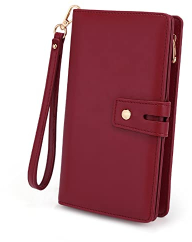 UTO Damen Vegan Leder 18 Karte Steckplatz Karte Halter Lang Bifold Checkbook 5.5 Handy Geldbörse