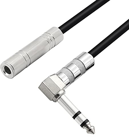 PNGKNYOCN 6,35 mm Stereo-Verlängerungskabel, rechtwinklig, Stecker auf Buchse, TRS-Stereo-Audiokabel für Verstärker, Gitarren, Heimkinoausrüstung usw. (2 m)