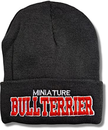 siviwonder Strickmütze Miniature Bullterrier Beanie Mütze Stickerei Hund Winter Gassi Warm