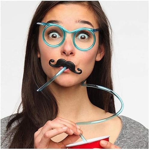Silly Straw Glasses Novelty Drinking Eyeglasses Curly Round Funny Straws Crazy Fun Loop for Milk Juice Drinks Kids Birthday Party Beach Parties Great Fun for Children (1)