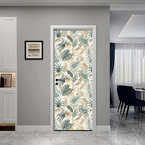 Stickers Porte 95X210Cm Feuilles De Palmier Autocollants De Décoration Pour Porte 2Pcs Chambre Sticker Porte,Porte Autocollant En Pvc Auto-Adhésifs,Décoration Murale, Polyvinyle
