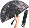 OMyTea Folding Hand Fan for Women - Foldable Chinese Japanese Vintage Bamboo Silk Fan - for Hot Flash, Church, EDM, Music Festival, Party, Dance, Performance, Decoration, Gift (Black Sakura)