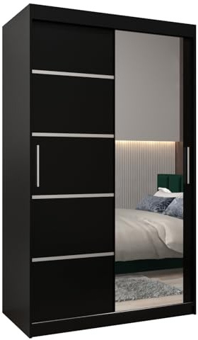 MEBLE KRYSPOL Kleiderschrank mit Spiegel Verona 2 - Garderobenschrank - Schrank Schlafzimmer - Mehrzweckschrank Zwei Schiebetüren - Regalen - Flur Möbel - Kleiderstange Schrank - Allzweckschrank