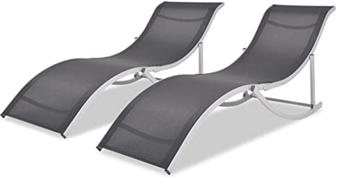 Makastle 2-er Set Klappbare Sonnenliegen Relaxliege Strandliege Gartenliege Klappbar Liege aus Aluminium und Textilene, Gartenliegestuhl Gartenstuhl Klappliege 60 x 159 x 62 cm Schwarz und Grau