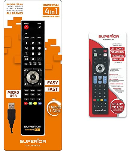 Superior Freedom Micro-USB 4in1 Telecomando universale programmabile con quattro banchi di memoria & SUPTRB019 Ready5 Smart- Telecomando universale, Per tutti i televisori LG, Samsung