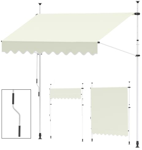 paramondo Jam 2000 Klemmmarkise Balkonmarkise ohne Bohren, Höhenverstellbar, UV- beständig, mit Handkurbel, 295 x 120 cm, Gestell Weiß, Uni Creme-Weiß