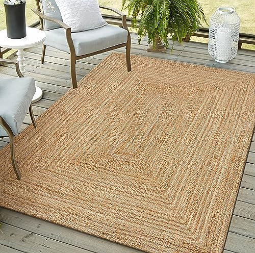 Savi Home Natürlicher Jute-Teppich, handgewebter, geflochtener Bauernhaus-Teppich, 183 x 122 cm, rustikale Fußmatte für Küche, Wohnzimmer, Haustiere und Innendekoration