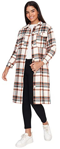 Trendyol Women's Damen Modest Regular Basic Plaid Webstoff Winterjacke Coat, Orange, M