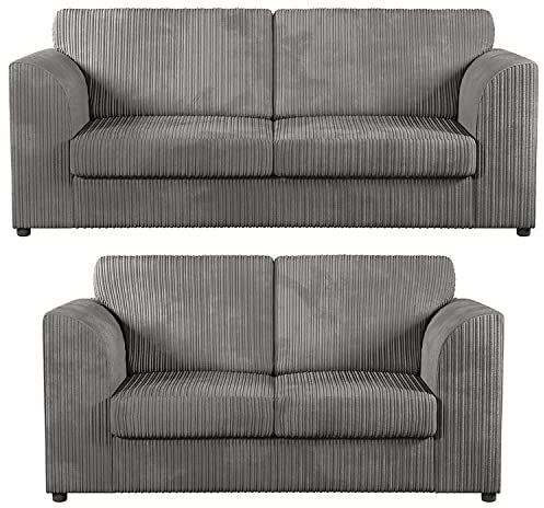New Luxor Fullback Grey 3 + 2 Seater Sofa Suite | Soft Jumbo Cord Fabric Sofa Sets For Living Room Furniture (Grey, 3 + 2 Sofa Suite)