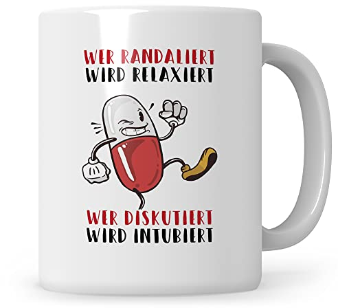 Sweetify Tasse Wer randaliert wird relaxiert, wer diskutiert wird intubiert - Kaffeetasse lustig Geschenk für Arzt, Ärztin, Arzthelferin, Arzthelfer