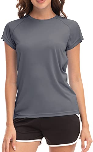 MEETWEE Damen Surf Shirt Rash Guard UV Shirts Schwimmen Tankini UPF 50+ Kurzarm Badeshirt Bademode Shirt