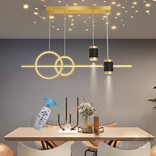 LED Pendelleuchte Dimmbar Esstisch Gold Esszimmerlampe Hängelampe Wohnzimmer Esstischlampe Hängend Lampe Höhenverstellbar Design Hängeleuchte Mit Fernbedienung Esszimmer Küchen Büro Decke Leuchten