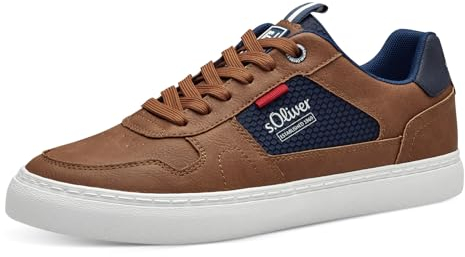 s.Oliver Herren Sneaker flach mit Jeans-Details Bequem, Braun (Cognac), 43