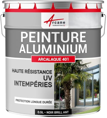 Peinture aluminium pour fenêtre, veranda et portail - 0.5 L Noir Brillant - RAL 9005 - ARCANE INDUSTRIES