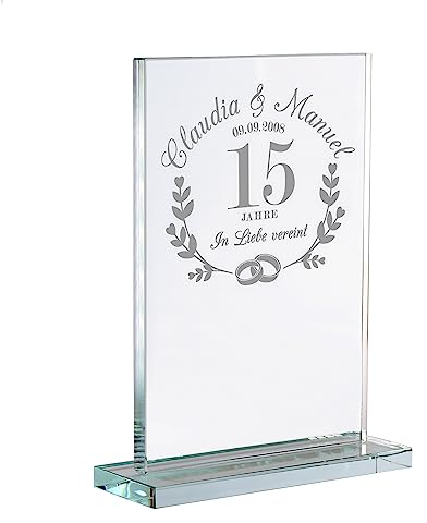 Glaspokal mit Gravur zur Kristallhochzeit, Personalisierte Pokal Deko für Paare, Geschenke zur Kristall Hochzeit, Hochzeit Trophäe, Auszeichnung zum 15 Hochzeitstag, 15. Hochzeitstag Geschenk