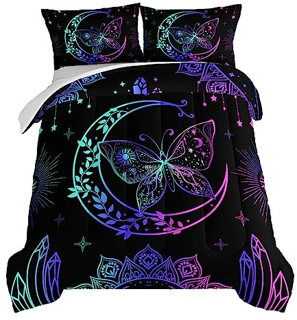 HOSIMA Boho Mandala Butterfly Comforter Set Queen Size with 2 Pillowcases.
