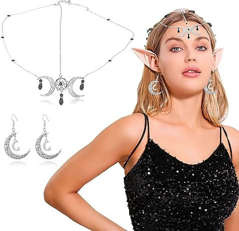 LaVenty Schwarz Mond Elfenohren Festival Haarschmuck Elf Halo Gothic Accessoires Headpiece