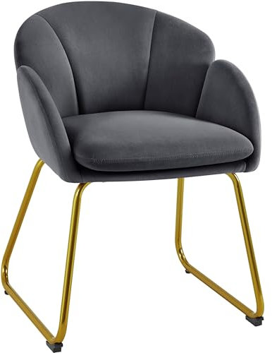 Yaheetech Fauteuil de Chambre à Coucher Salon Rembourré Haut Moderne Ergonomique en Velours avec Dossier Circulaire, Accoudoirs, Pieds en Métal, Charge 136 kg Gris Foncé