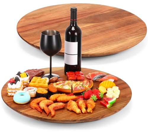 Tioncy Lazy Susan Drehteller aus Holz, groß, 53,3 cm, 2 cm, dicker Holztisch, Lazy Susan, Tafelaufsatz zum Servieren, Esszimmer, Aufbewahrung, Organizer, Arbeitsplatte, Terrasse, Küche, Käsebrett,