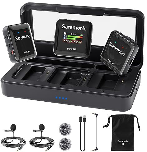 Saramonic Blink M2 Wireless Microphones for Cameras,Noise Cancellation Wireless Lavalier Microphone for iPhone Android DSLR Camera for Video Recording Interview Streaming