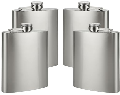 LDHHYH 4PCS 7oz Hip Flask, Stainless Steel Hip Flasks for Men Women, Portable Pocket Flagon Whisky Hip Flask, Leak-Proof Alcohol Flask for Climbing Camping Barbecue Party, Silver