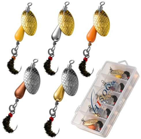 Trout Spinners, Fly Trout Fishing Lures for Bass Salmon Pike, Fishing Spinner Kit Smallmouth Bass Lures with Brass Spinner for Lake River Fishing (Style A-0.1oz/5PCS)