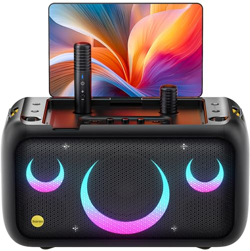 Ikarao Karaoke Machine for Adults with Lyrics Display, Built-in 13.3 Screen, Truly All in One Karaoke Machine with 2 Wireless Microphone (Hidden & Self Charging), 460W Bluetooth Speaker for Party, TV