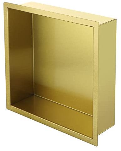 Skelang Shower Niche 304 - Estante empotrado para ducha, acero inoxidable 30 x 30 cm, para guardar champú, jabón, artículos de tocador (dorado)