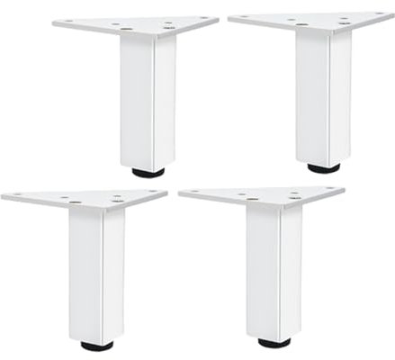 X1NGFU 4 Pièces Pieds D'Armoire en Aluminium,Pied de Canapé Metal,Pieds de Table Tube Carré,Hauteur Réglable 0-10mm,pour Armoire,Cuisine,Canapé,Chaise,Bureau,Placard,Blanc (6cm)