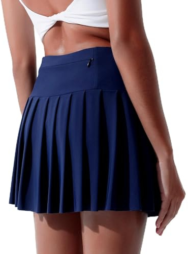 BebreezChic Tennisrock Damen Kurz Sportrock mit Hose Drunter und Tasche Faltenrock Golf Mini Sommer Running Skirt