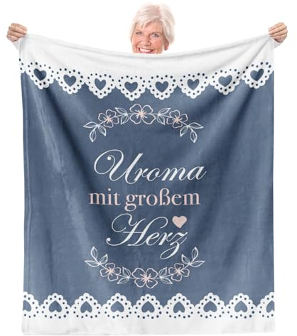 Facepot Uroma Kuscheldecke (130x150cm) - Geschenke für die geliebte Großmutter zum Geburtstag, Ehrentag oder Wertschätzung - Uroma mit großem Herzen