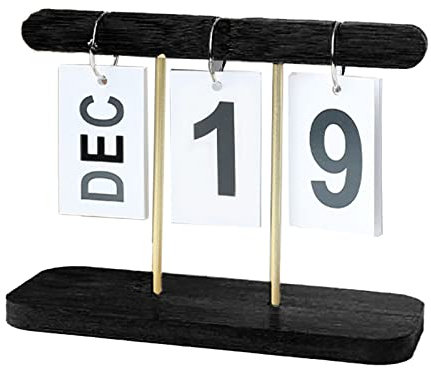 Holz Schreibtischkalender, Ewiger Kalender Holz Stehtisch Klappkalender Wiederverwendbarer Deko Kalender für Zuhause, Büro Dekoration(Schwarz)