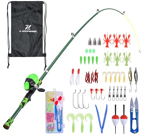 doorslay Angelset Kinder, Tragbares Angelset für Kinder, Teleskop Angelrute Angelrolle und Köder Set, 1,2 m/1,5 m/1.65m Kinder-Angelruten, Angelrute Set Kinder mit Tragetasche