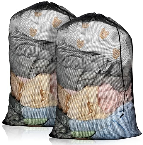 2 Pack Extra Large Mesh Laundry Bag with Drawstring, 23.6×35.4inch Washing Bag Net for Washing Machine, Washing Bags for Travel, Delicates, College Dorm (Black)