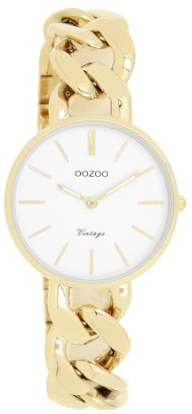 Oozoo Vintage Damen Uhr Gold/Weiß | Armbanduhr Damen mit Metall Chunky Armband | Moderne Uhr für Frauen | Edle Analog Damenuhr in rund C20357 (32mm Gehäuse)