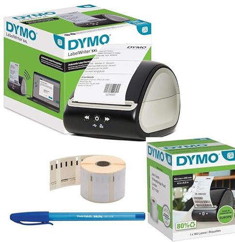 Dymo LabelWriter 5XL Etikettendrucker | Etikettendrucker für extrabreite Versandetiketten | 1x XL-Versandetikett S0904980 Rolle mit 220 Stück | 1x Mehrzwecketikett S0722540 Rolle mit 1000 Stück |