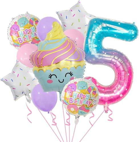 Donut Folienballon,Geburtstagsdeko 5 Jahre,Folienballon Candy,10 Stück Eis Deko Eiscreme Party Deko,Geeignet für Geburtstagsballons zum Thema Eiscreme für Jungen und Mädchen